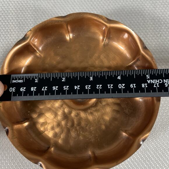 Metal 5” X 2” Scalloped Copper Pedestal Candy Dish - Picture 5 of 7